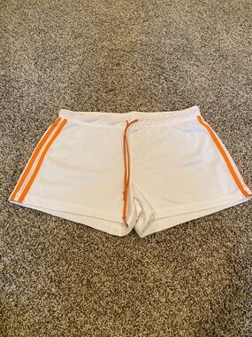 NWOT - No Boundaries Juniors White Mesh Athletic Shorts with Orange Trim
